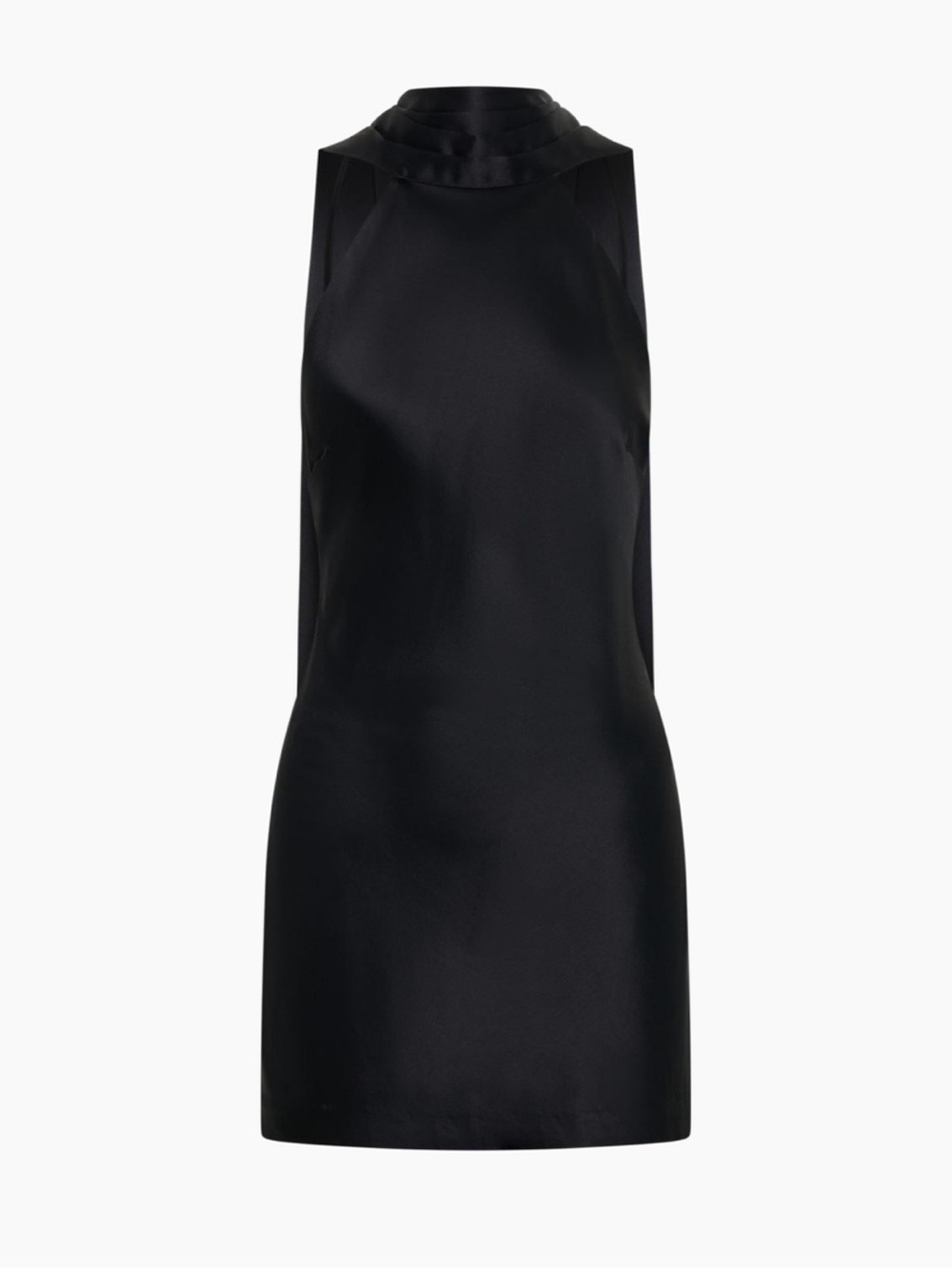 NICHOLAS Black Satin Sculpted High-Neck Mini Dress